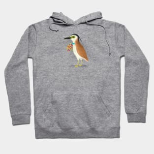 Nankeen Night Heron with a floral bouquet Hoodie